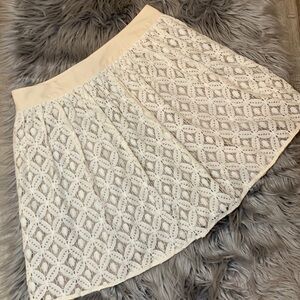Garnet Hill guipure lace circle/full mini skirt lined ivory cream size 6